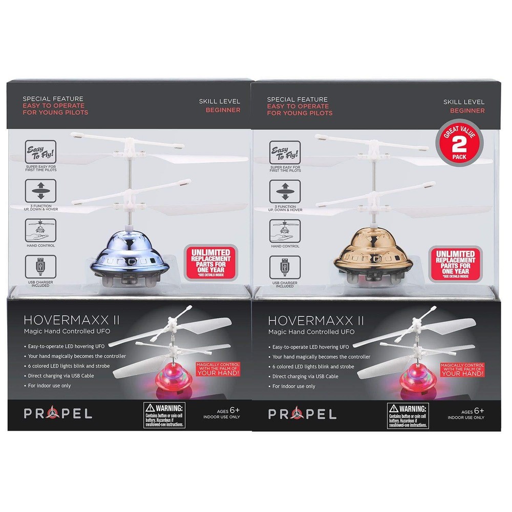 2 count Propel Hovermaxx II Magic Hand Controlled UFO * Red Silver Blue Gold NEW