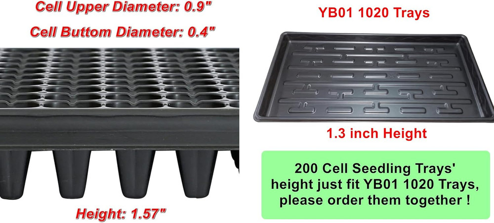 10 Pack 200 Cell Seed Starter Trays- Thick Durable Plastic Nursery Flats with...