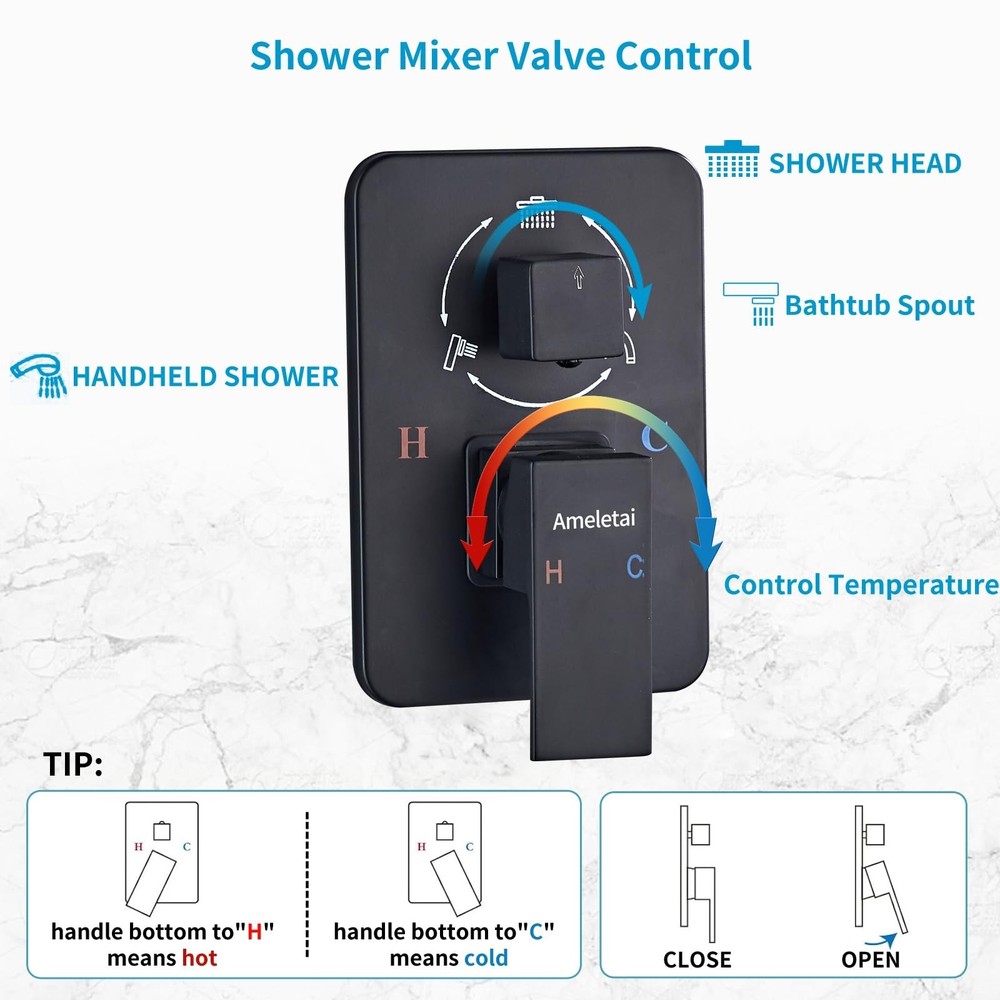 Shower Faucet Set, Black shower system with Square Rainfall Shower head, Hand...
