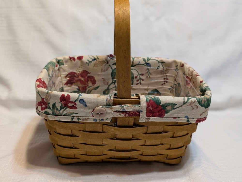 Longaberger Handwoven Basket 2004 Button Closure Fabric Liner w/Plastic Insert
