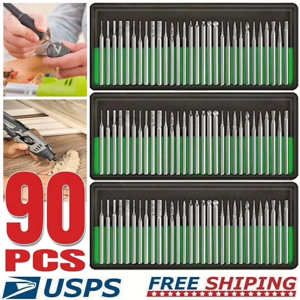 90 Pcs Diamond Burr Bits Drill Set Rotary Multi Tool Accessories Kit For Dremel