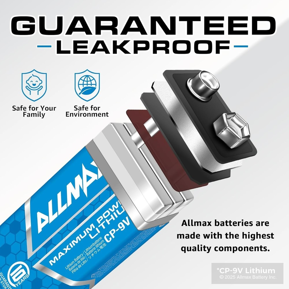 ALLMAX 9V Batteries 12 Pack Lithium exp 2035