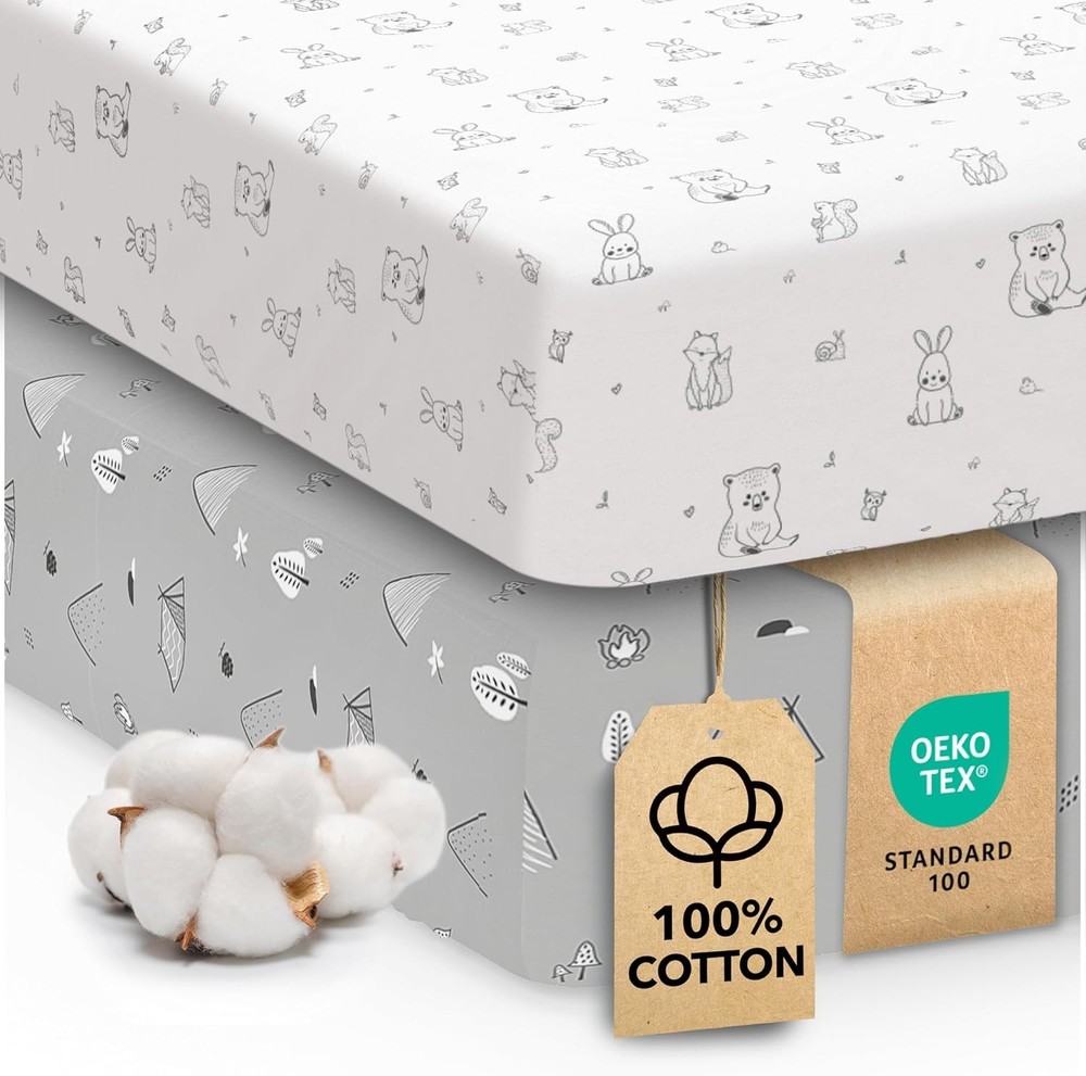 Sweety Fox 2-Pack Fitted Crib Sheets, 52"x28", Woodland Pattern (NEW)