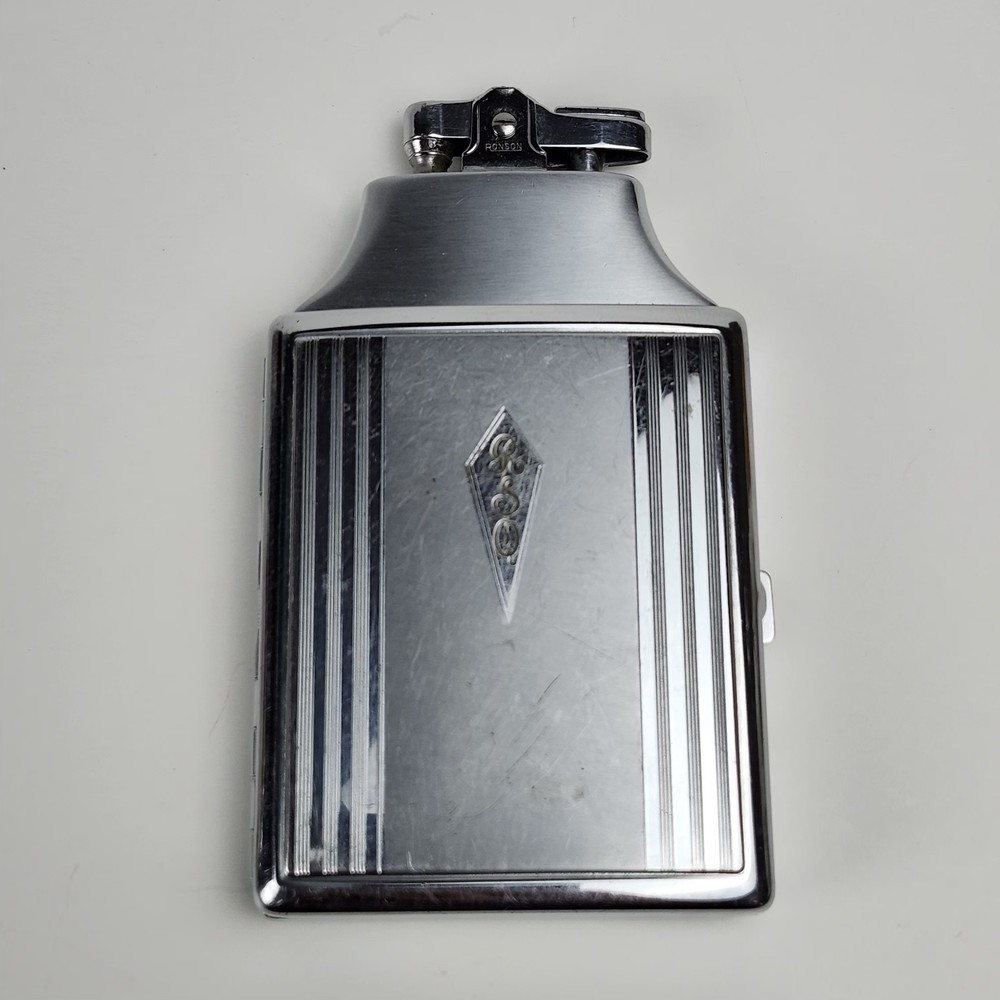 Nice Vintage MCM Art Deco Ronson Mastercase Cigarette Lighter Case Combo