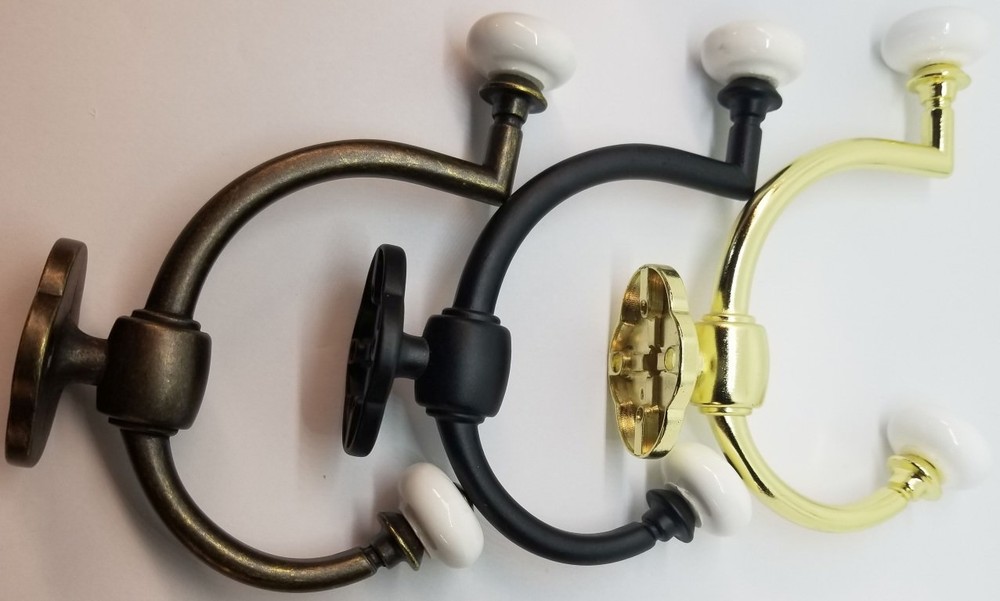 Bright Brass Double Front Mount Coat Hook Porcelain Knobs old classic rack hat