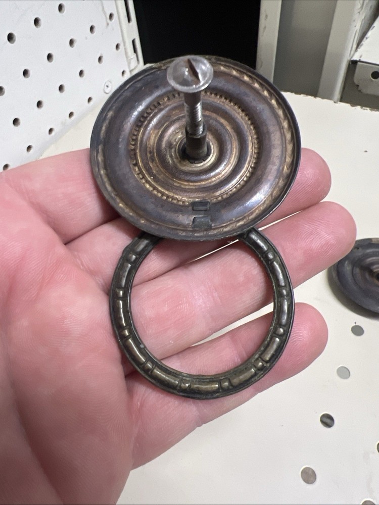 Set of 2 Antique Solid Brass Ring Drawer Pulls 2.25" Wide