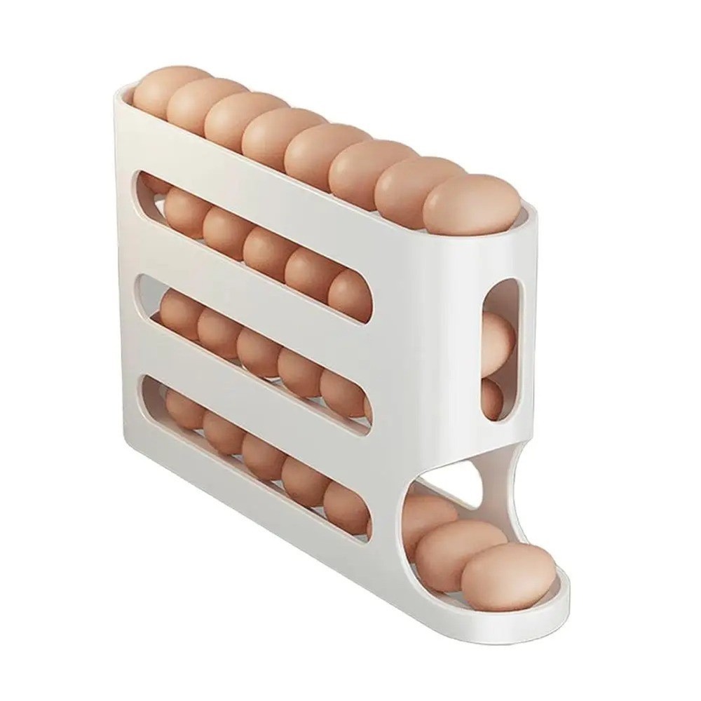 4 Tier Egg Dispenser Rack Auto Roll Refrigerator Organizer