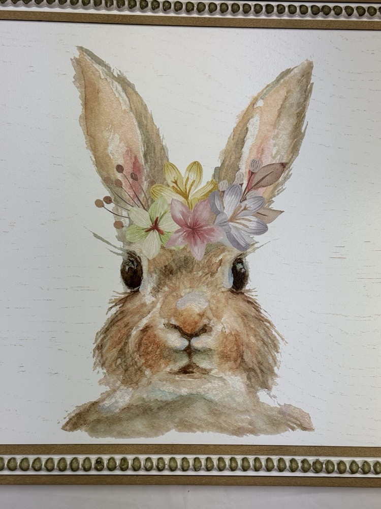 EASTER DECOR RUSTIC CUTE BUNNY FACE LARGE 16 X 16" WOOD FRAME