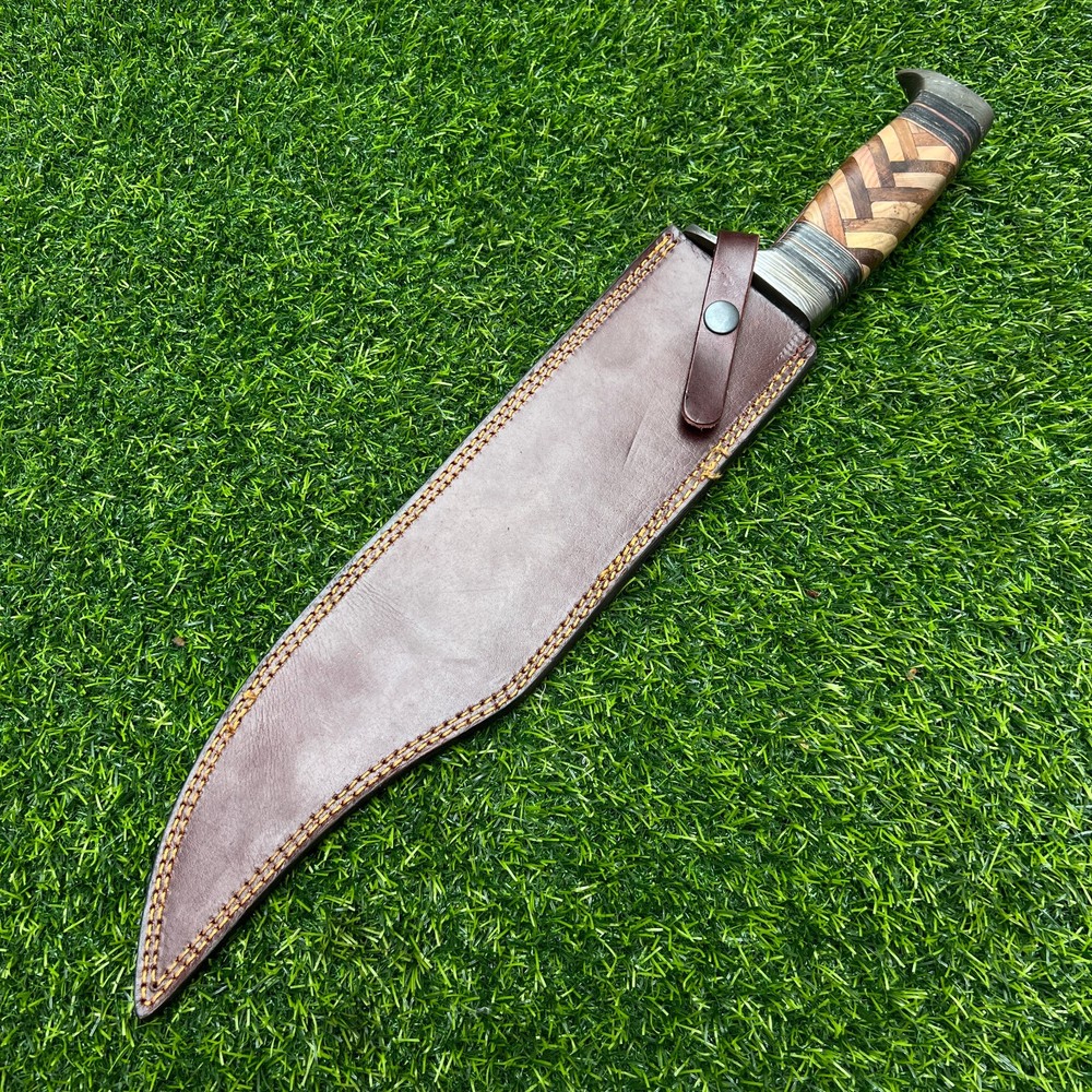 18'' Handmade Damascus Steel Hunting Fixed Blade Sharp Bowie Knife with Sheath