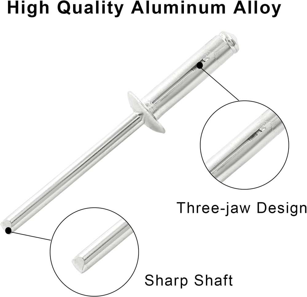 60 Pcs 3/16" X 3/4" Tri-Fold Exploding Pop Rivets, Aluminum Large Head Blind Riv