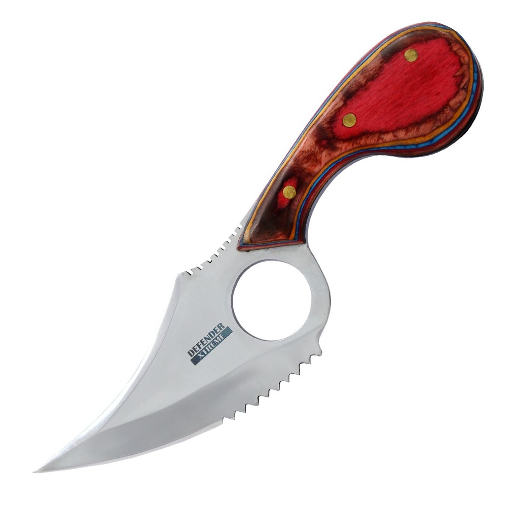 Defender-Xtreme 7"" Multi Wood Handle Skinner Knife Sharp Blade With Leather She