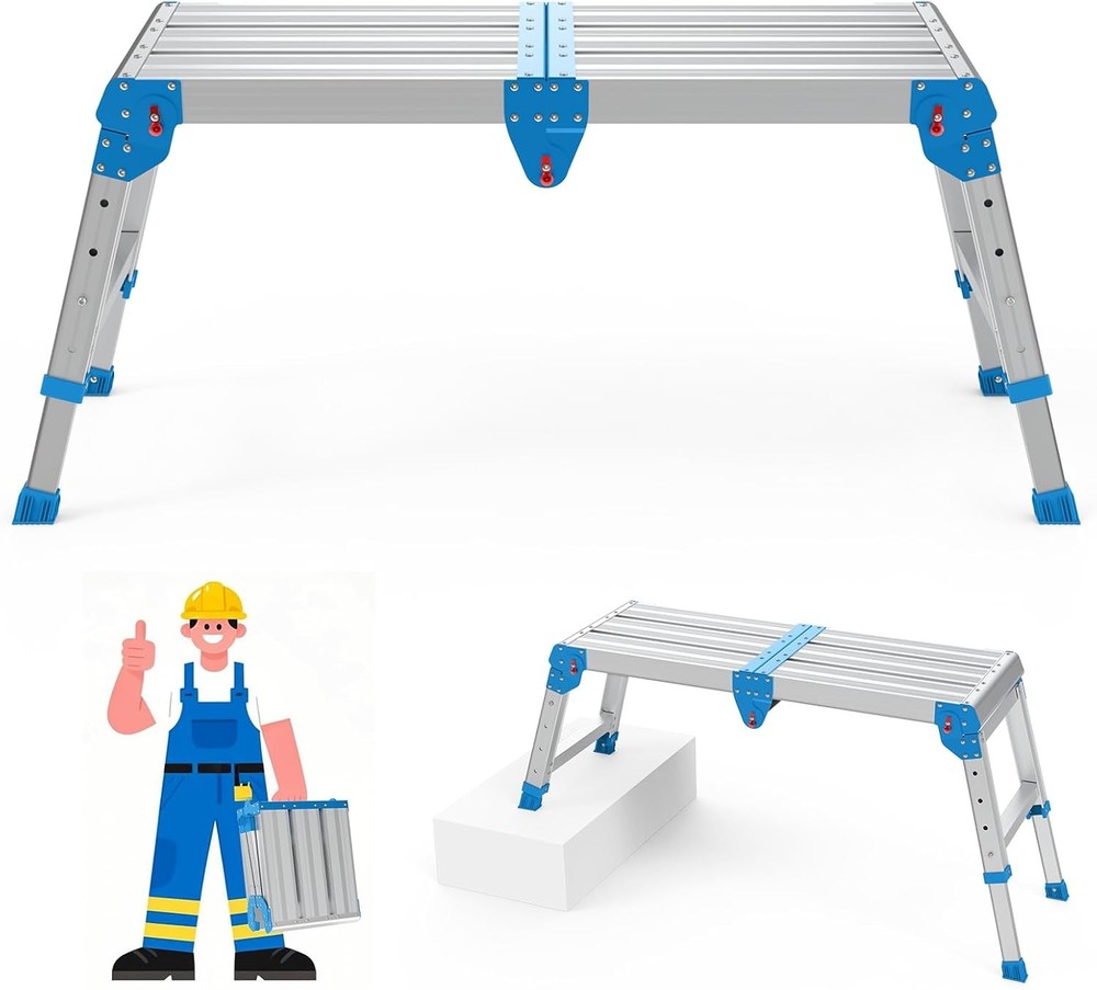 Work Platform 500 Lbs, Folding Step Stool with One-Touch Automatic Fold, 4 Heigh