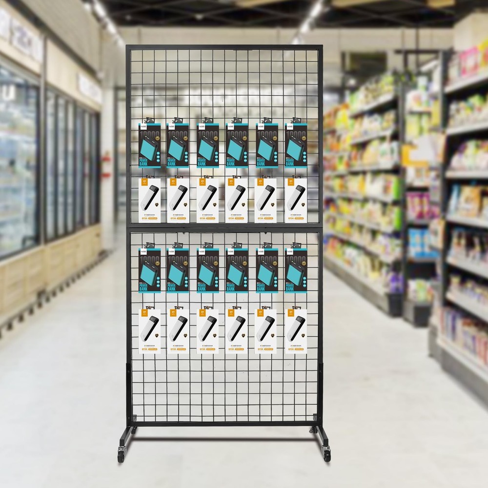 3'x 6' Gridwall Panel Display Stand with T-Base, Black Wire Grid Wall Panels ...