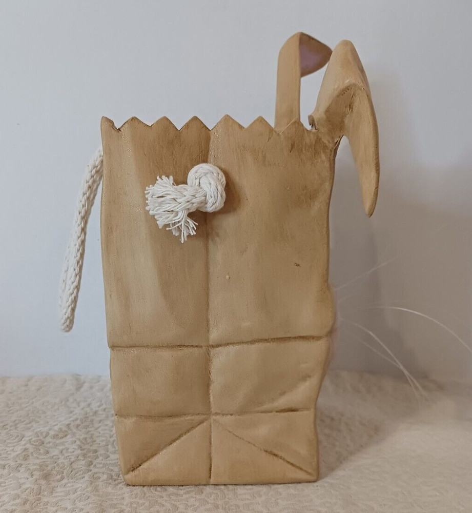 9" Ceramic Easter Bunny Bag Candy Basket w/Rope Handle & Whiskers
