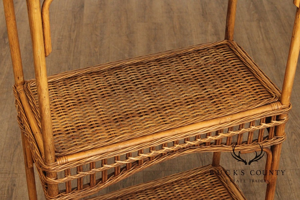 Vintage Bamboo and Wicker Etagere
