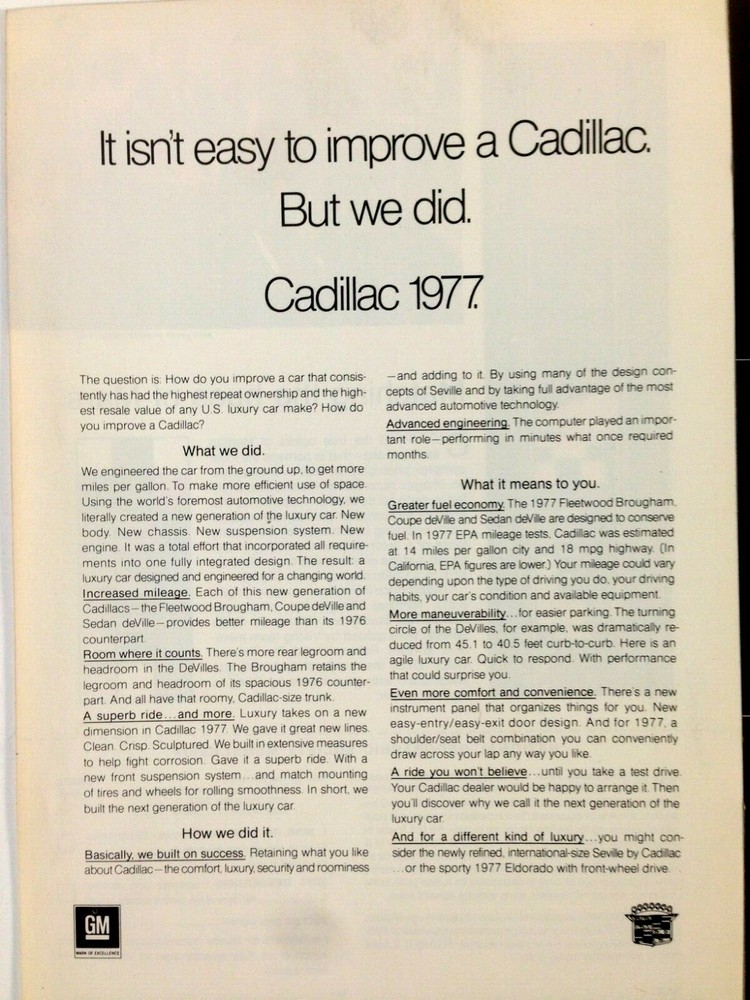 1977 Cadillac Models Two Page Print Ad