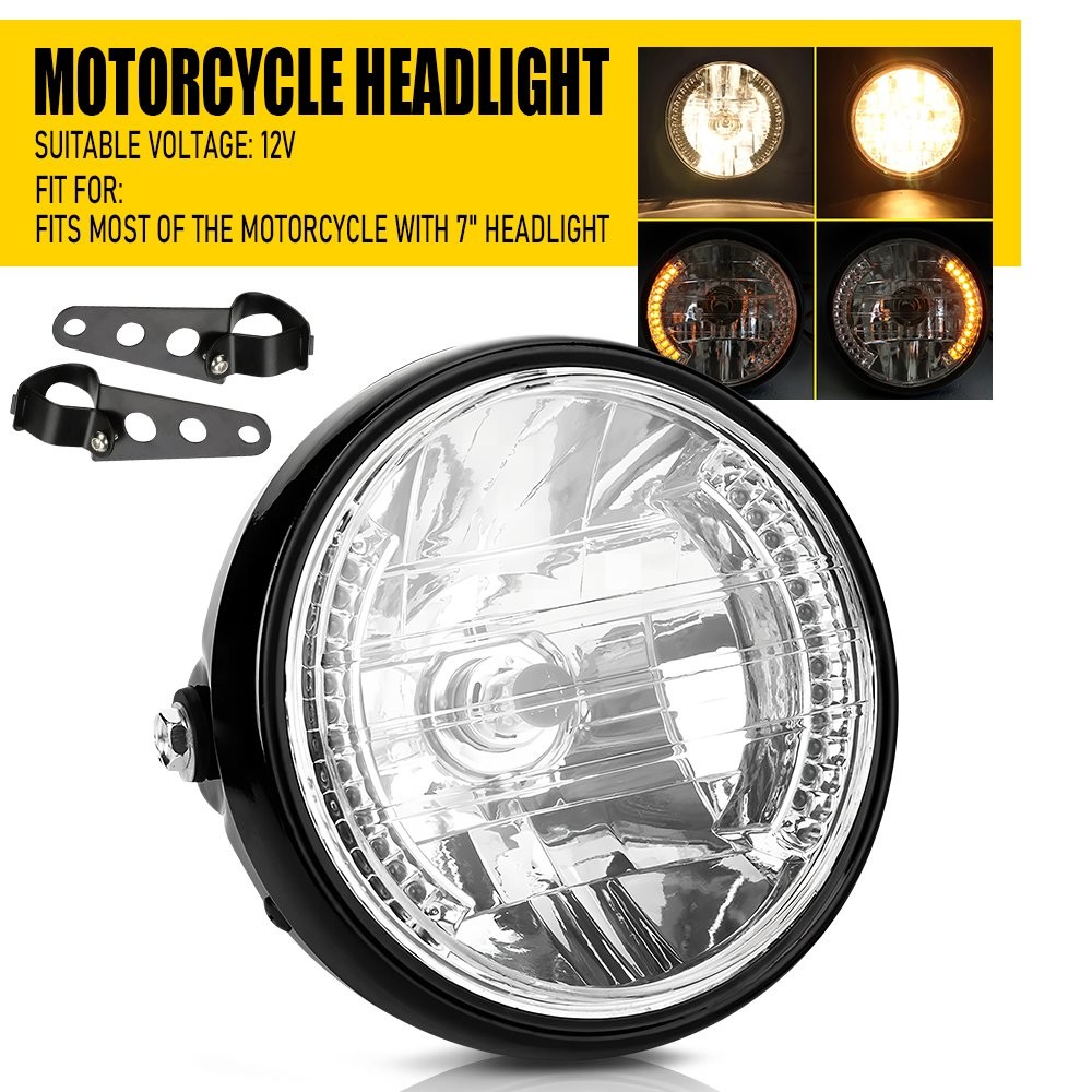 7 inch LED Motorcycle Headlight Round With Mounting Bracket Universal Black EOU