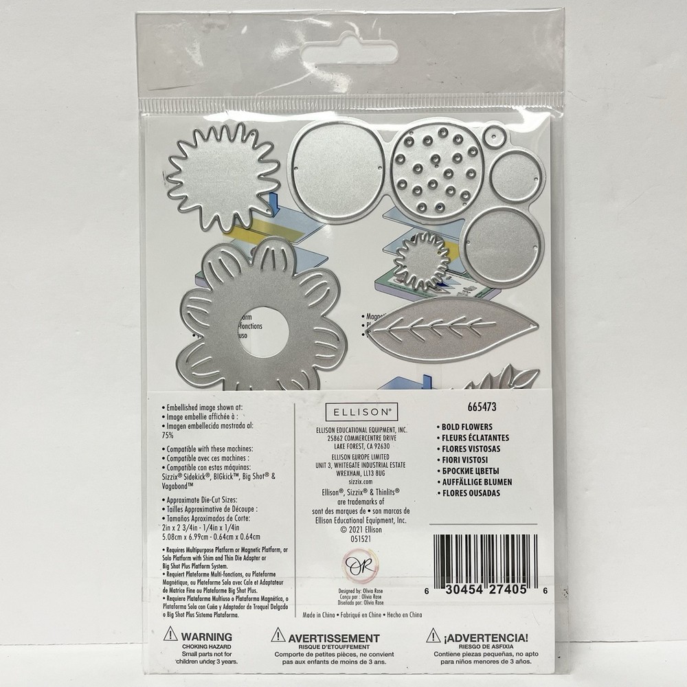 Universal Metal Die Cut Tool Sizzix Thinlits Bold Flowers 665473