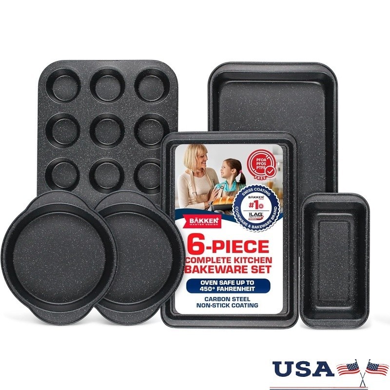 Nonstick Carbon Steel Baking Pan Set 6 Piece Bakeware Set Easy Clean Stackable