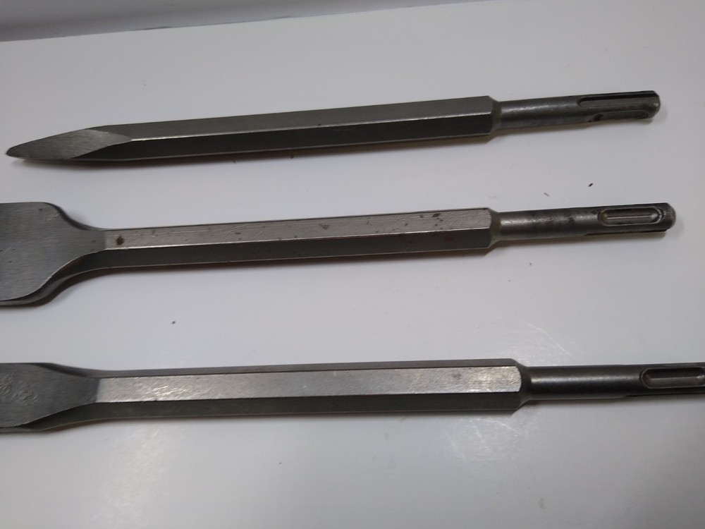 3 Rotary Hammer Drill Chisel Bits Point Flat Blade Concrete Cement Tools