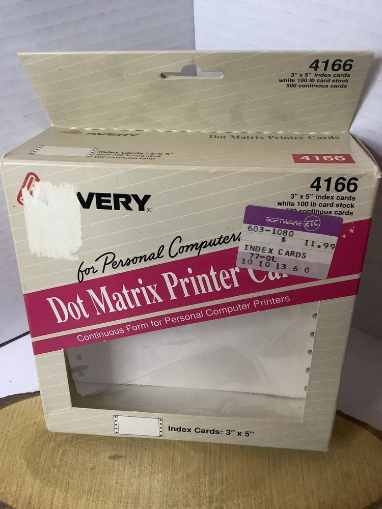 Avery Dot Matrix Printer Cards 4166 3"x5"Continuous Index Cards 1/2 Box