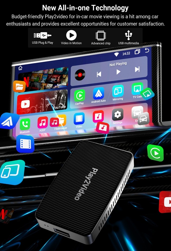 2 in 1 Play2Video AI Box Wireless CarPlay/Android Auto Multimedia Adapter