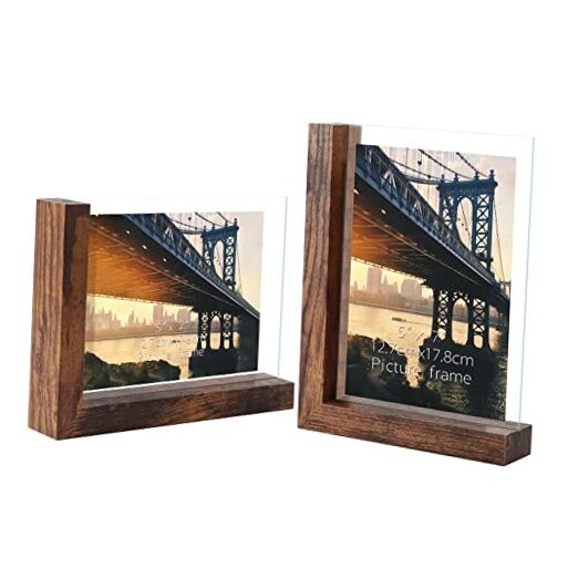 Picture Frames Set of 2, Double Sided Frame Display Holder with 5x7 Brown