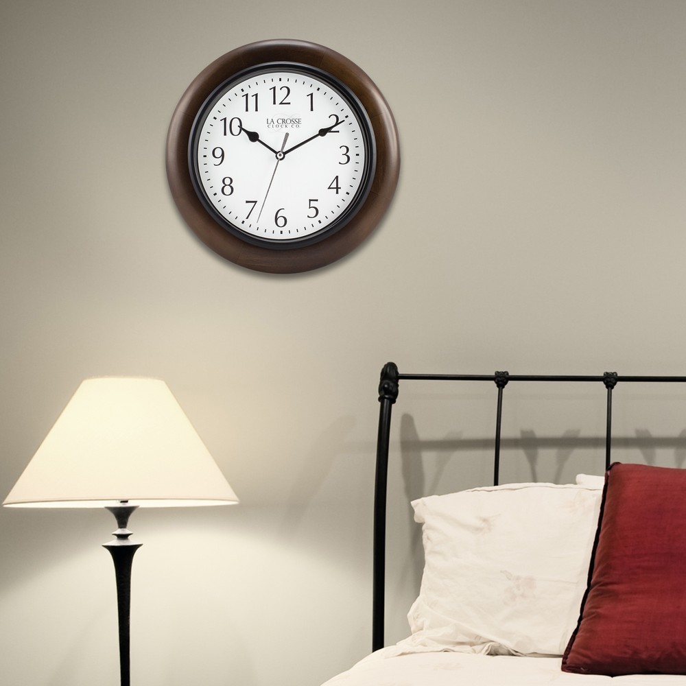 404-2625 La Crosse Clock Co. 10" Brown Solid Wood Analog Wall Clock