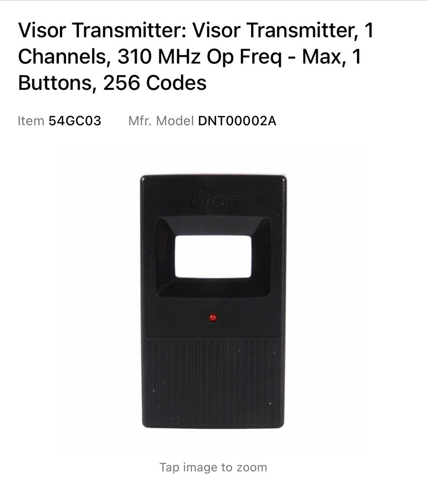 Linear 310MHz 9V 1-Channel Visor Transmitter (DNT00002A)