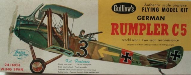 Guillows Model Airplane Plans (FF): RUMPLER C-5 24" Scale Rubber or .020 Engine