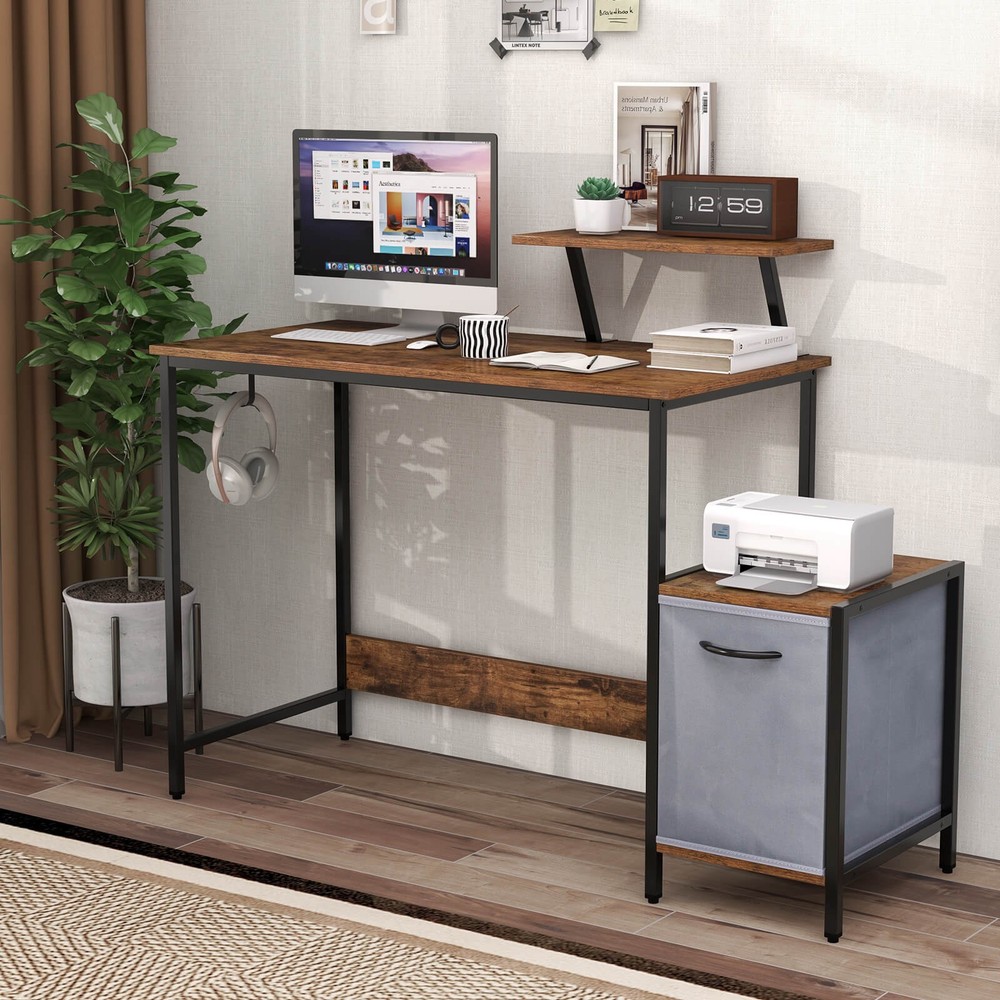 Costway Computer Desk Writing Workstation Home Office w/ Storage Rack & Shelf