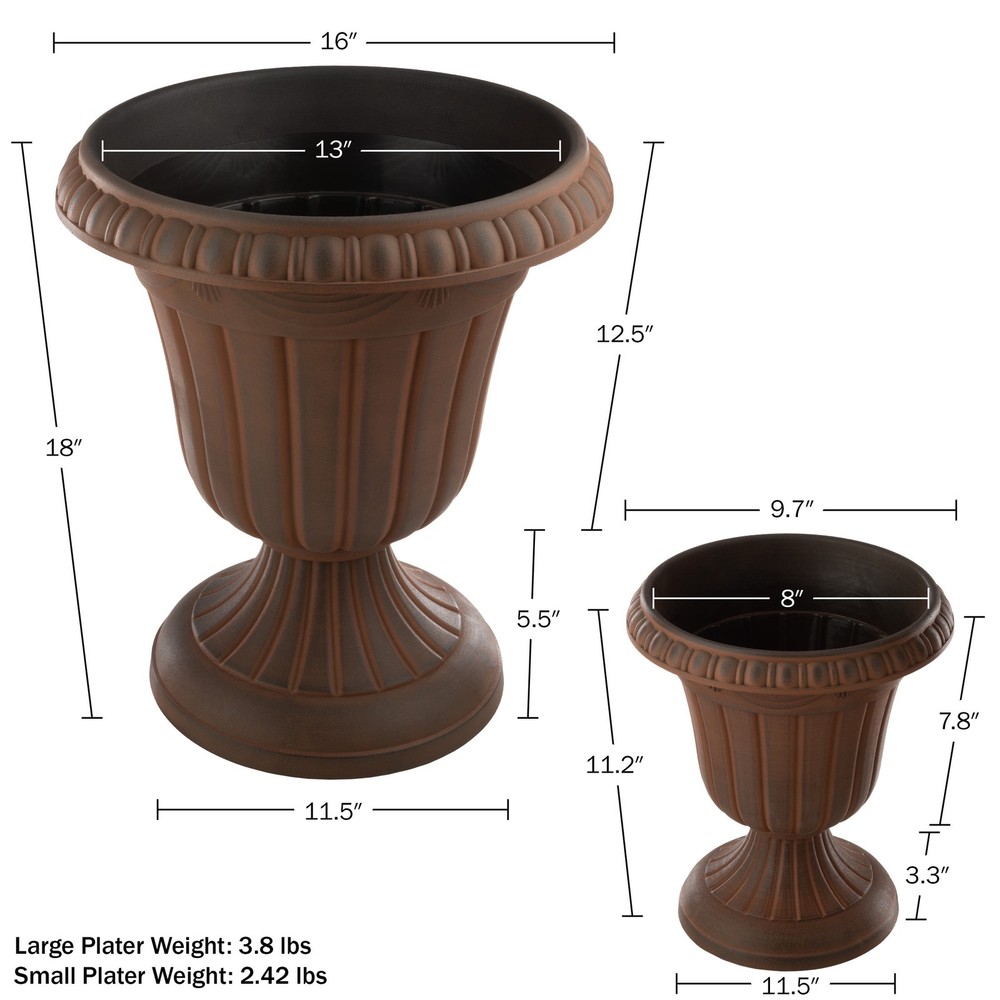 Large & Small Outdoor Urn Planter 2-Pack Brown