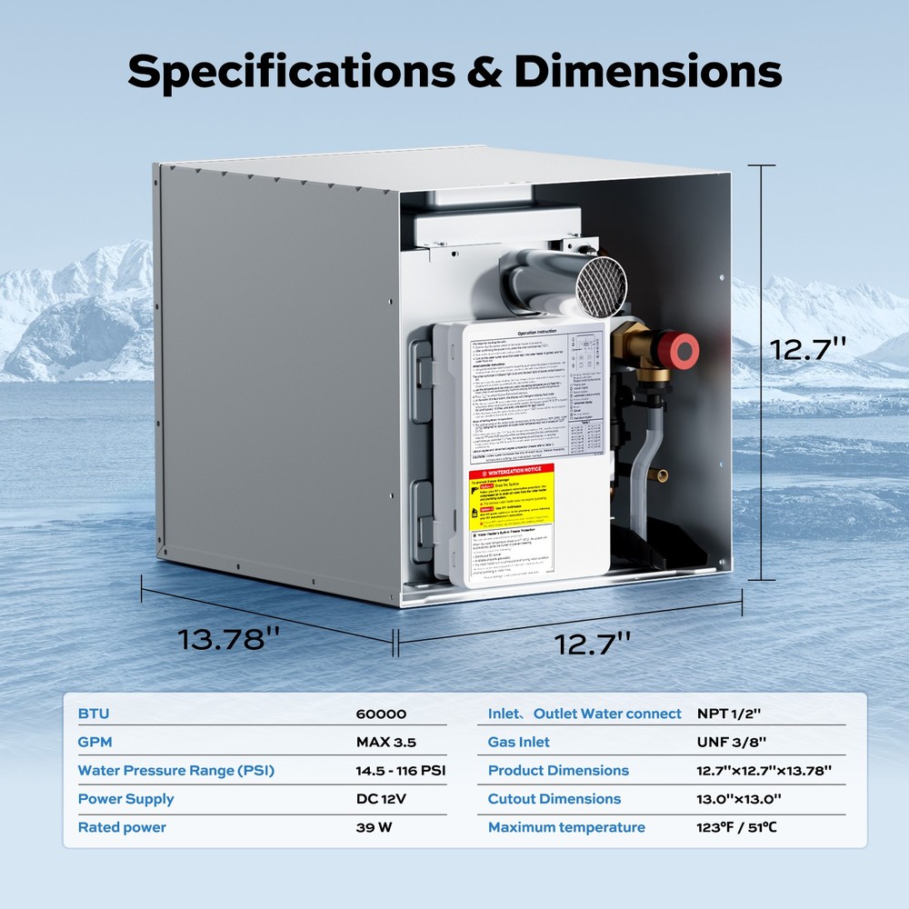 ORBEK 60,000 BTU RV Tankless Water Heater w/18x18" DOOR Compatible with all RVs