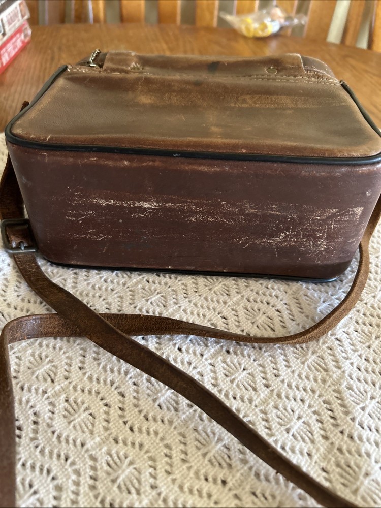 Vintage Service Brown Stitched Leather Camera Case & Strap