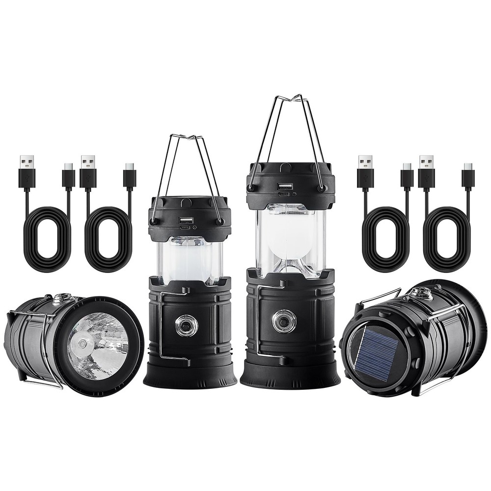 LED Camping Lanterns 4 Pack Rechargeable Camping Flashlights Solar & USB C