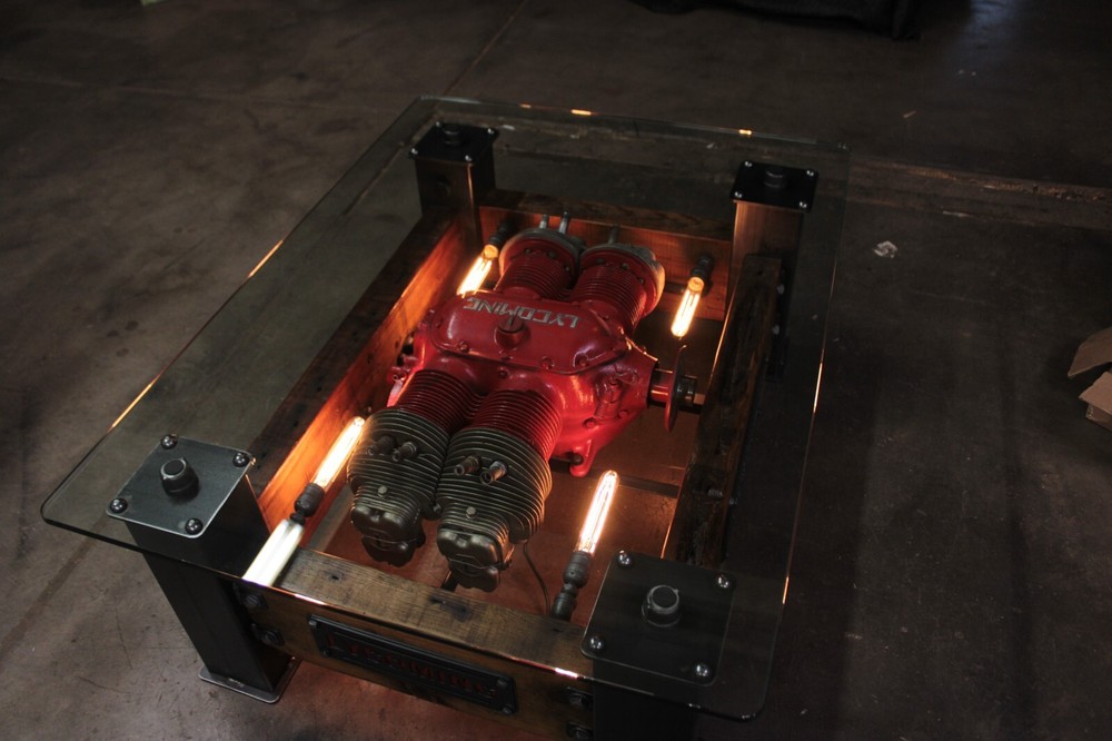 Steampunk Industrial / Lycoming Airplane Engine Piper Cub Aviation Coffee table