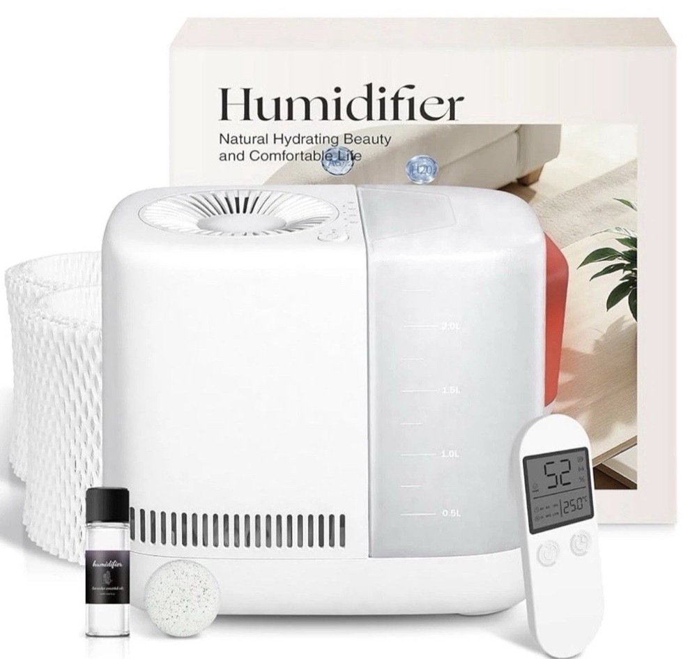 Bedside Evaporative Humidifier w/ Remote 2.5L Night Light, Adjustable, Timer