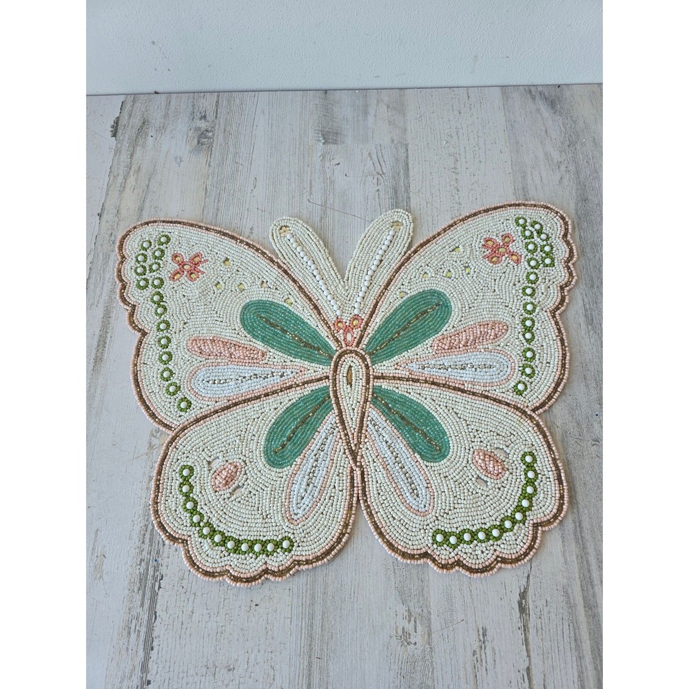 Vintage Nicole Miller butterfly beaded charger spring Easter table decor