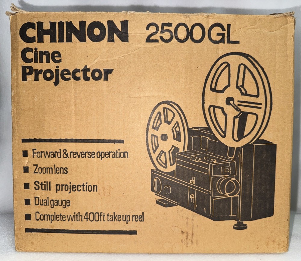 Chinon 2500 GL Self Reeling Adjustable Projector Original Box Packaging Manual