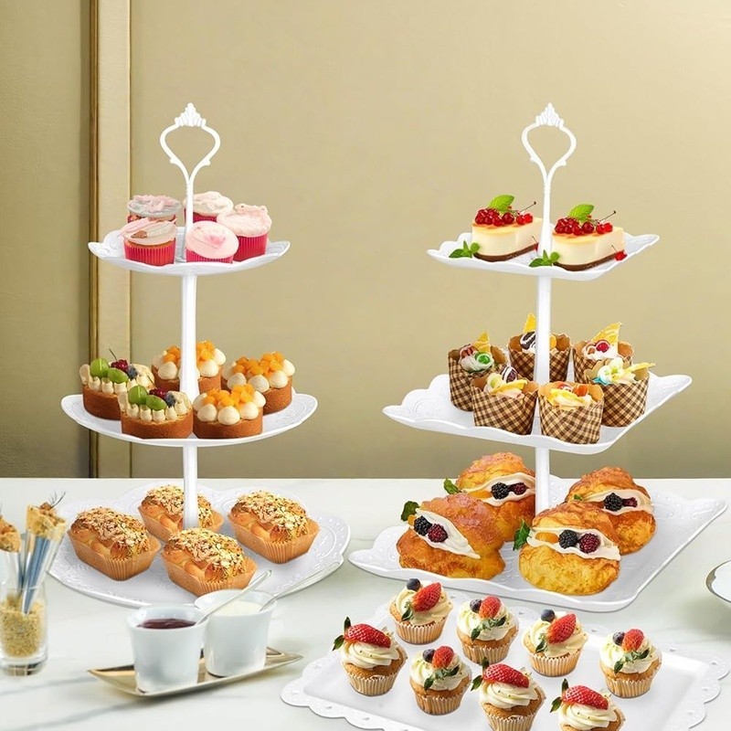 Premium Plastic Dessert Table Display Set Rectangular Reusable Tray Safe Parties