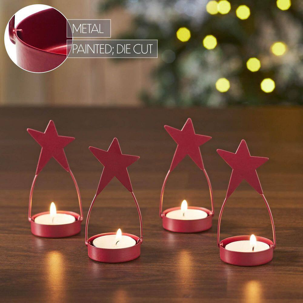 Star Tealight Red Holder Burgundy 4-Pack