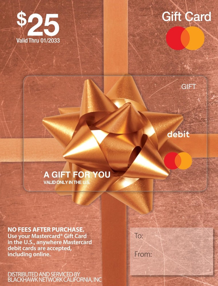 MasterCard Physical Gift Card -$25 (plus $3.95 Purchase Fee)