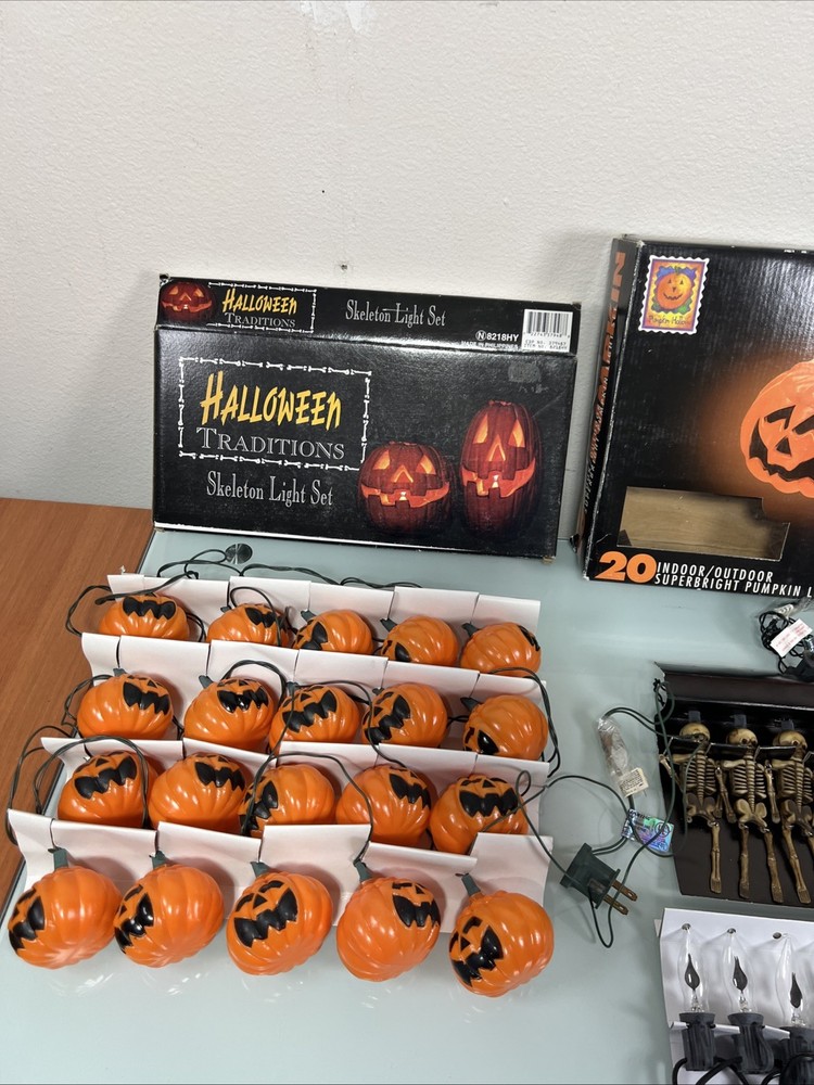Halloween Light Set Bundle Skeleton Pumpkin Flicker Candle Lights Tested Working