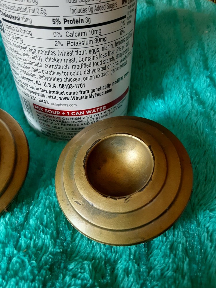 2 Vintage 60's Round Deco Faux Spun Brass Plastic Cabinet Knobs Pulls