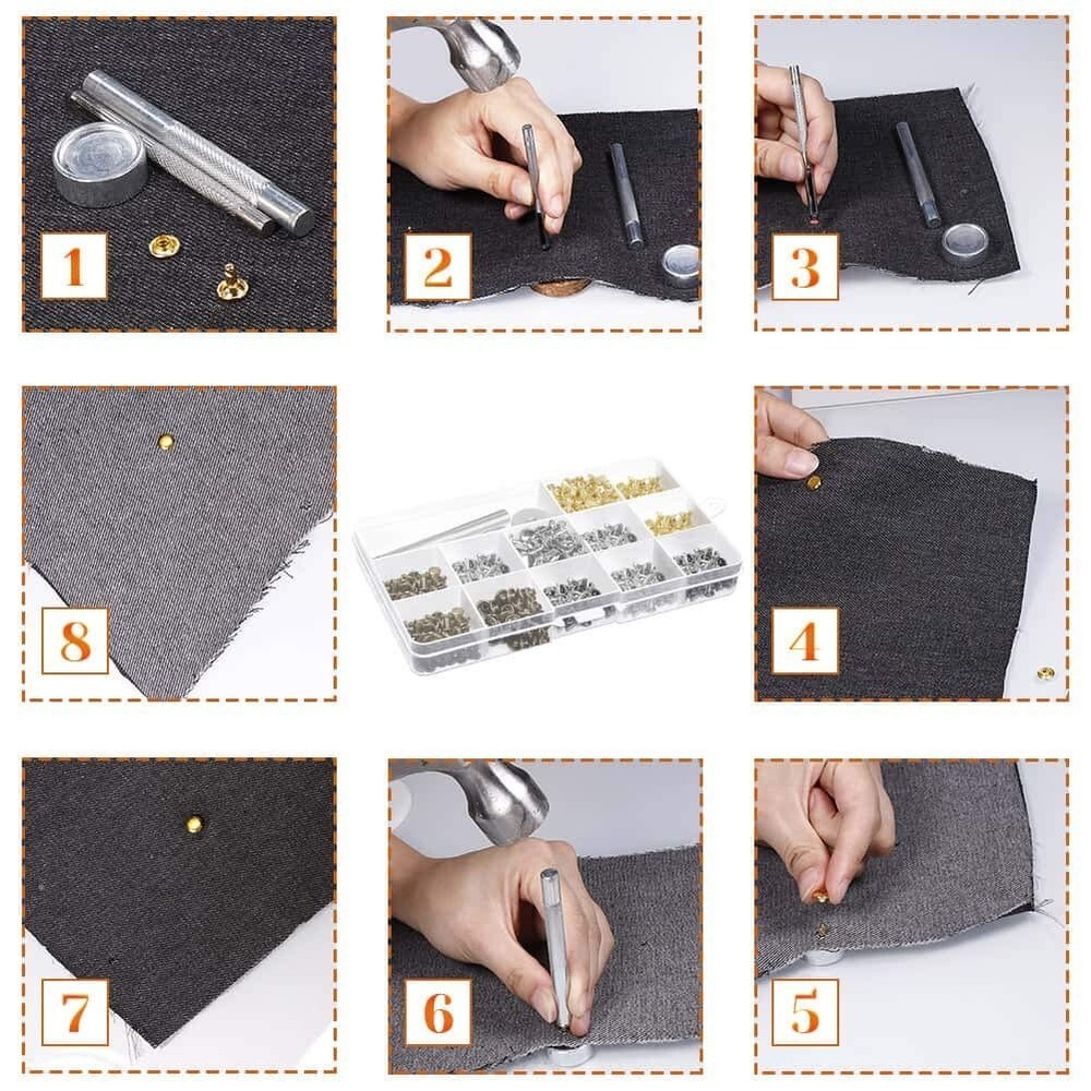 Durable Copper Leather Rivets Kit: 480 Sets with 3 Tools for Creative Projects