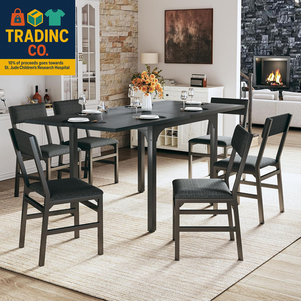 7-Piece Dining Table Set for 4-6, Extendable Kitchen Table Cushion Chairs Set of