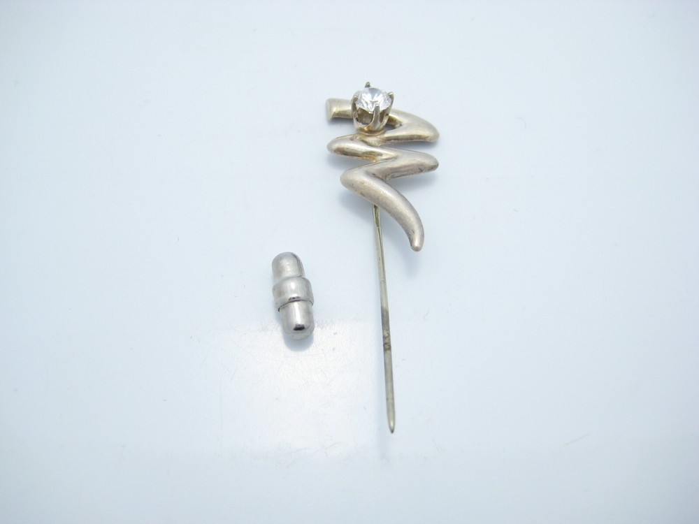 Sterling Silver Squiggle Clear CZ Stick Or Hat Pin