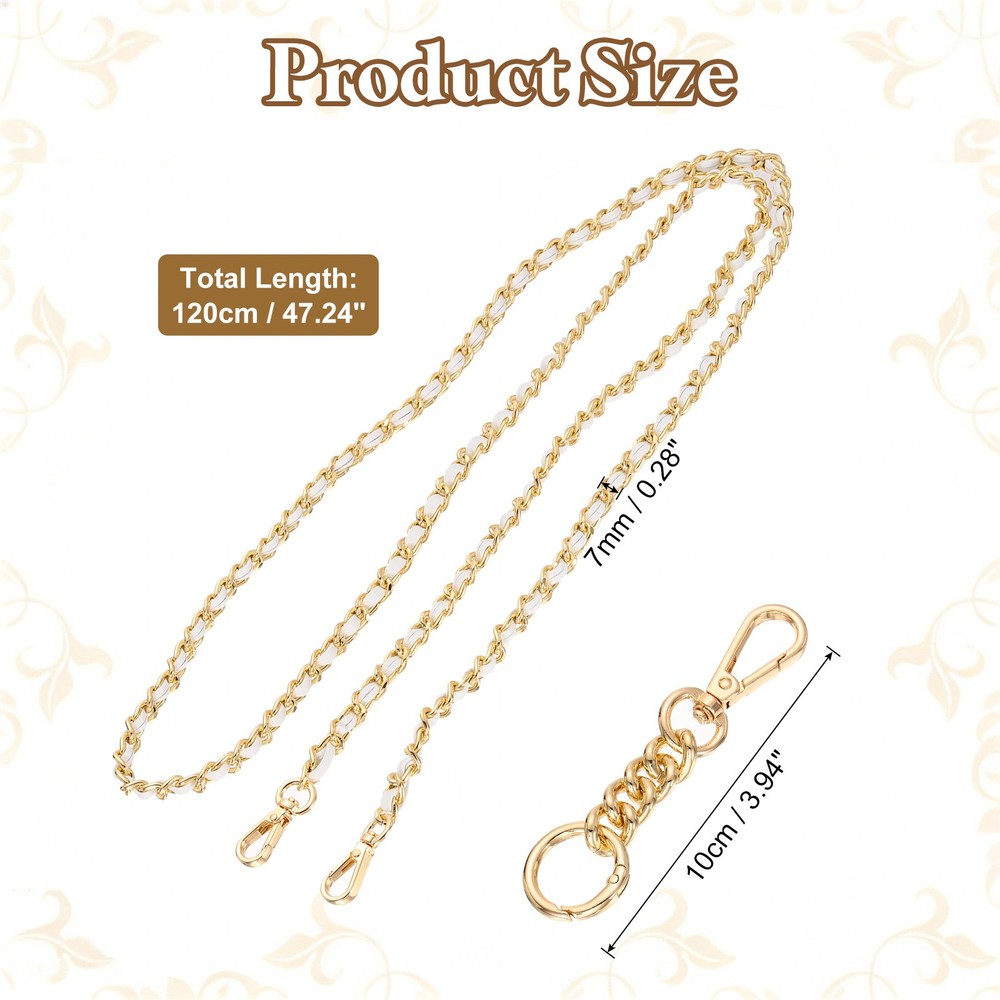 Purse Chain Strap, 47.2" Woven Strap Chains with Chain, Light Gold/White