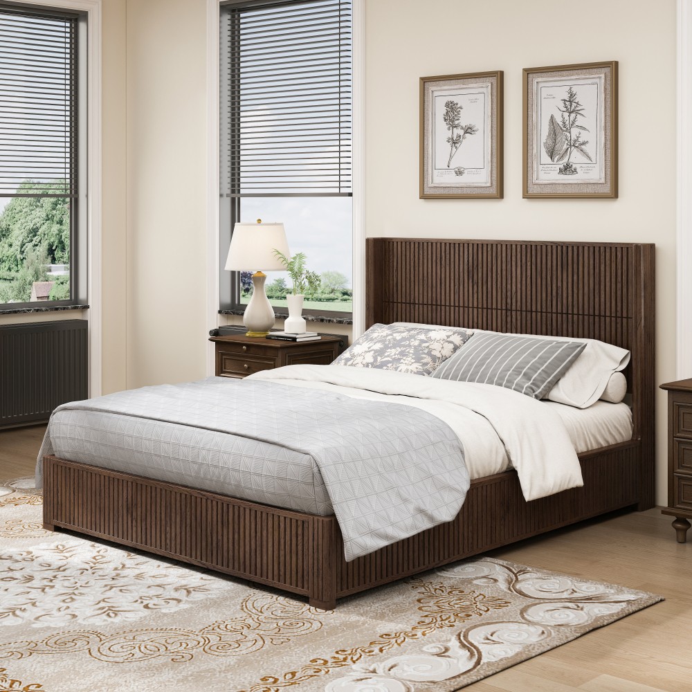 King Platform Bed Frame w/ Solid Wood Headboard, Easy Assembly