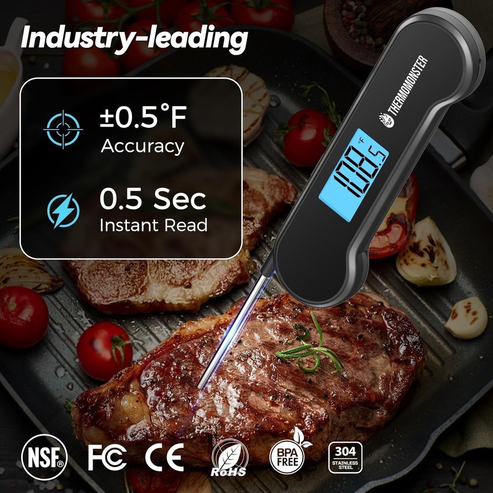 Instant Read Digital Meat Thermometer, ±0.5℉ Precision, Black Kitchen Gadget